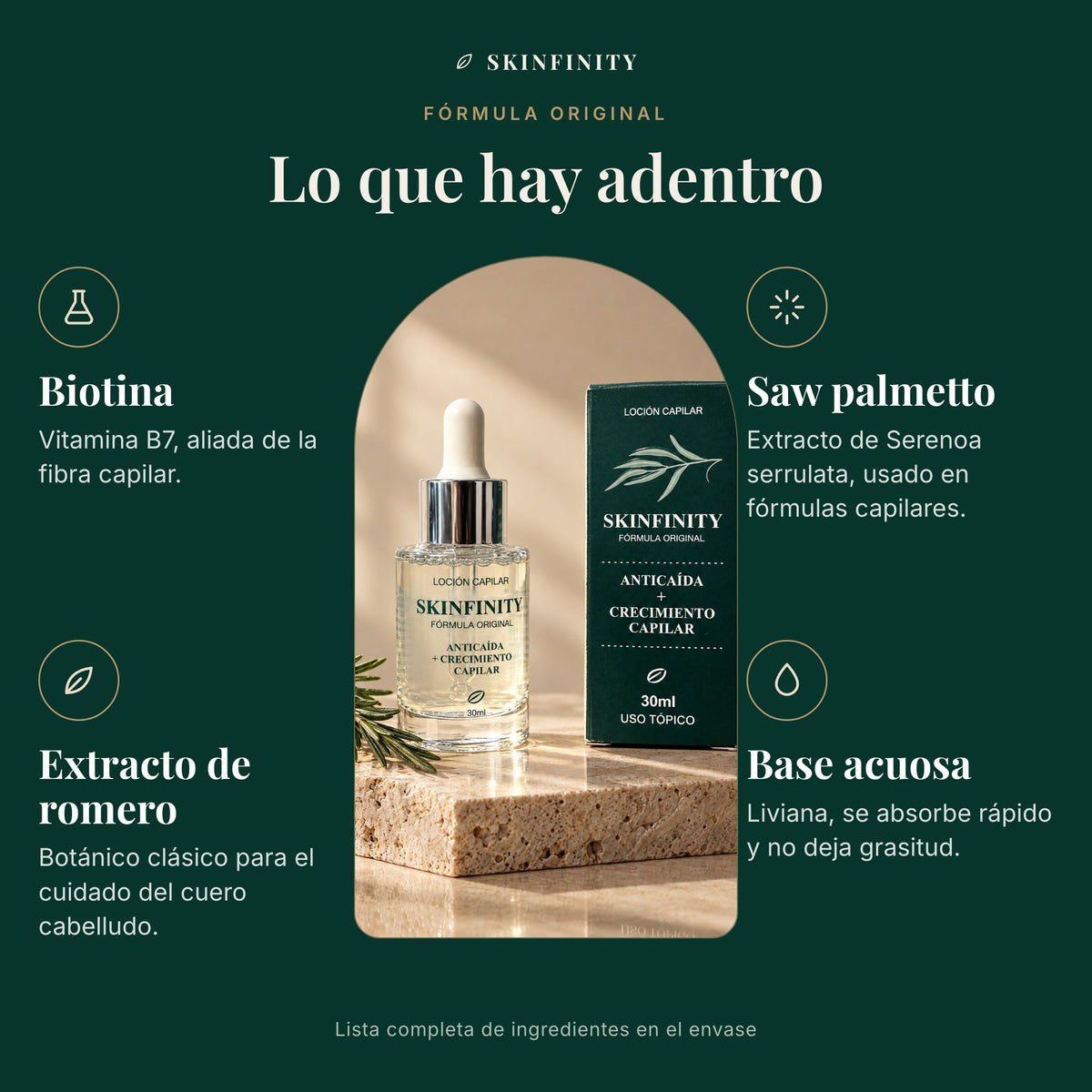 Serum Skinfinity - Fórmula avanzada de Saw Palmetto y Jojoba para crecimiento capilar